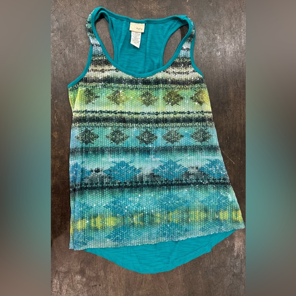 Daytrip Teal and Green Patterned Tank Top